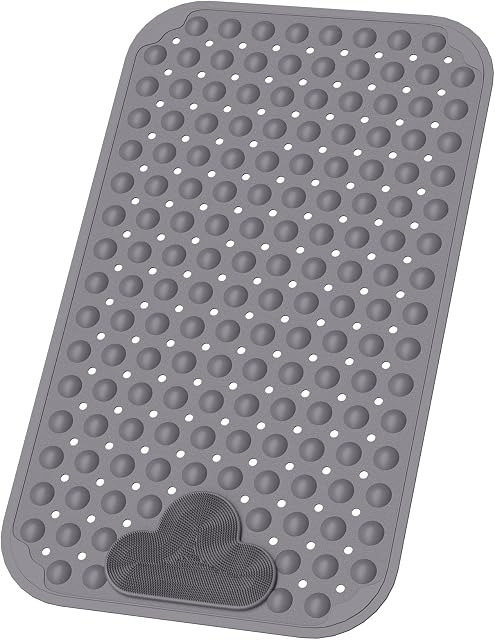 XIYUNTE Bath Mat Non Slip Anti Mould - 70 x 40cm/28 x 16inch TPE Material Shower Foot Scrubber Mat, Anti Slip Shower Mat with Suction Cups & Drain Holes, Soft Touch Shower Stall Mat, Machine Washable