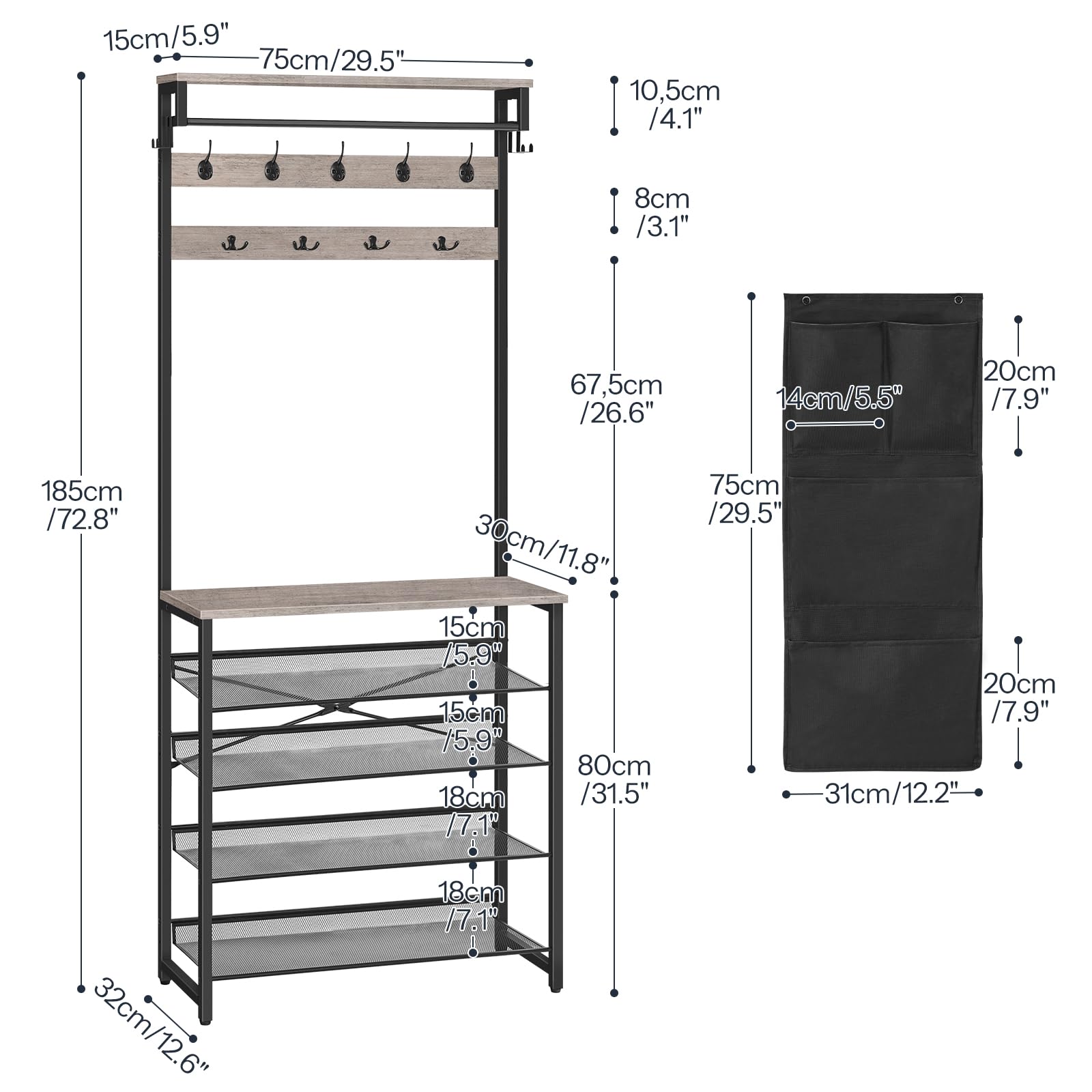 Schoenenrek standaard organizer kast entree, kapstok schoenenbank, 4-in-1 hal boom schoenenrek voor entree, multifunctionele gang organizer (kleur: wit paars, maat: 100 x 33 x 170 cm) (wit bl Schoenenrek standaard organizer kast entree, kapstok schoenenbank, 4-in-1 hal boom schoenenrek voor entree, multifunctionele gang organizer (kleur: wit paars, maat: 100 x 33 x 170 cm) (wit bl