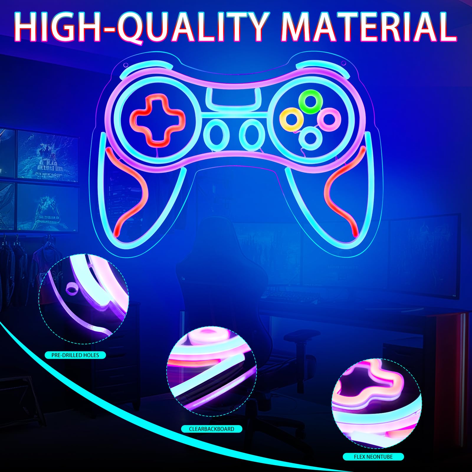 KHK Insegna al neon con controller di gioco, decorazione da parete per la stanza dei giocatori, insegna al neon da gioco per adolescenti, decorazione da parete a LED, regalo per ragazzi e bambini