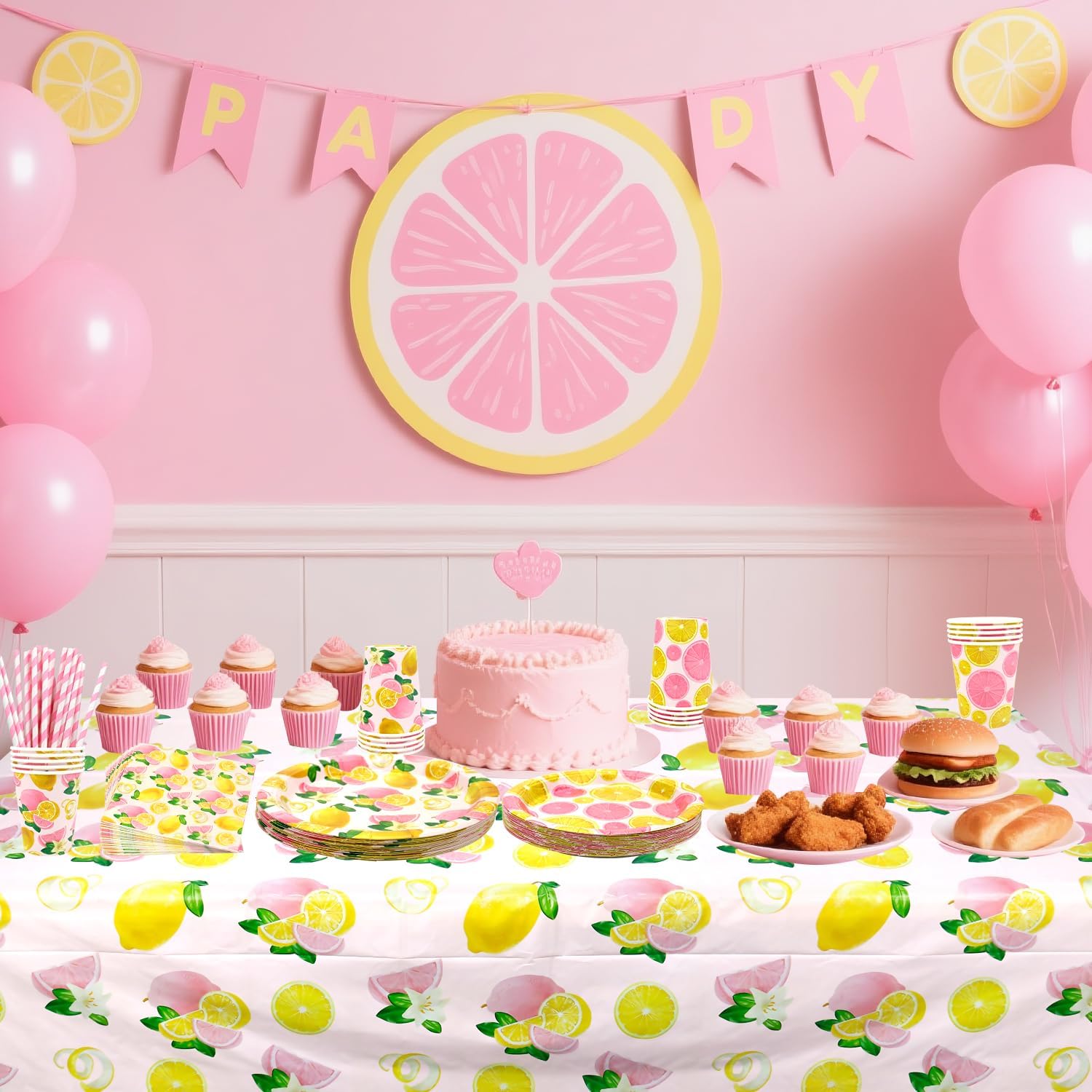 Pink Lemon Party Decoration - Lemon Birthday Party Tableware Supplies Includes Plates, Cups, Napkins, Tablecloth, Straws (40) - Image 6