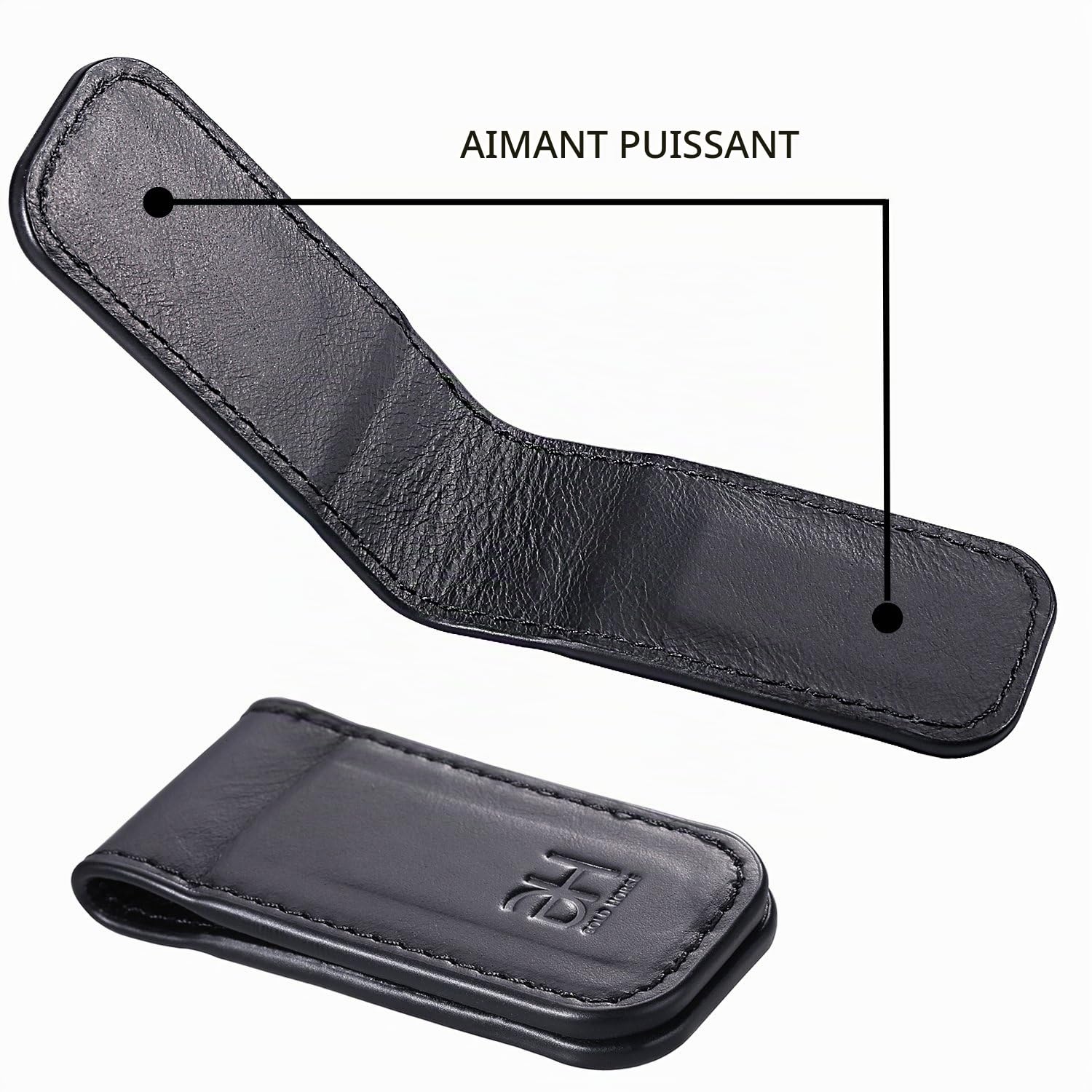 GH Gold Horse Pince à Billets magnétique Fine en Cuir véritable pour Homme, Noir, M, Slim