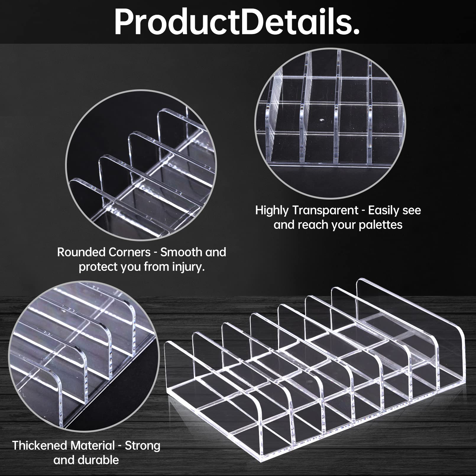 Organizador de paleta de maquillaje, paleta de sombra de ojos acrílica, organizador de maquillaje, paleta de sombra de ojos transparente, organizador de paleta de 7 secciones, soporte de maquillaje 4