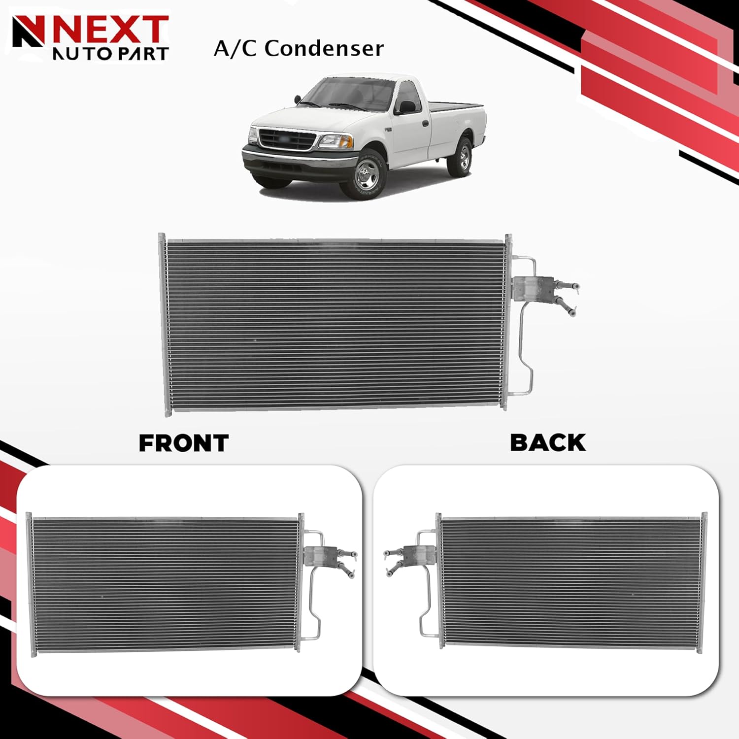 New A/C Condenser Compatible with Ford F-150 V6 4.2L, V8 4.6L, V8 5.4L 1997-2003, F-150 Heritage 2004, F-250 1997-1999, Replacement for ACA84503