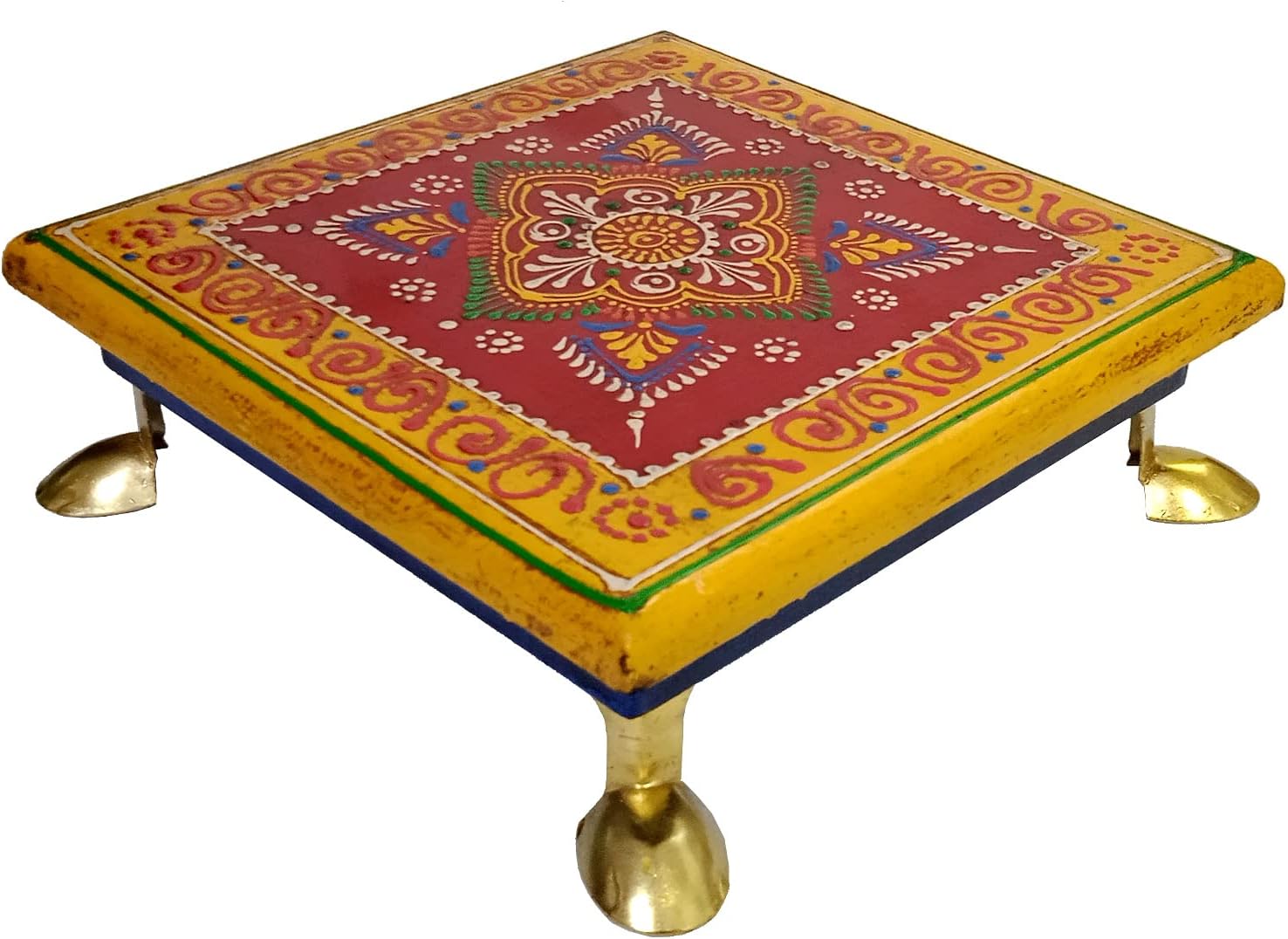 Purpledip Wooden Chowki: Hand-Painted Platform for God Idols in Home Temple (11811)