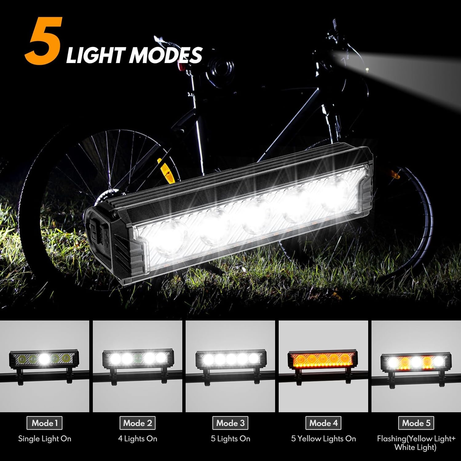 BicycleStore Bike Front Light, 5 LED 2800 Lumen LED Bicycle Lights 6600mAh Waterproof Mountain Road Bike Lights with 5 Modes, USB Rechargeable Super Bright Cycle Safety Headlights Bicycle Accessories