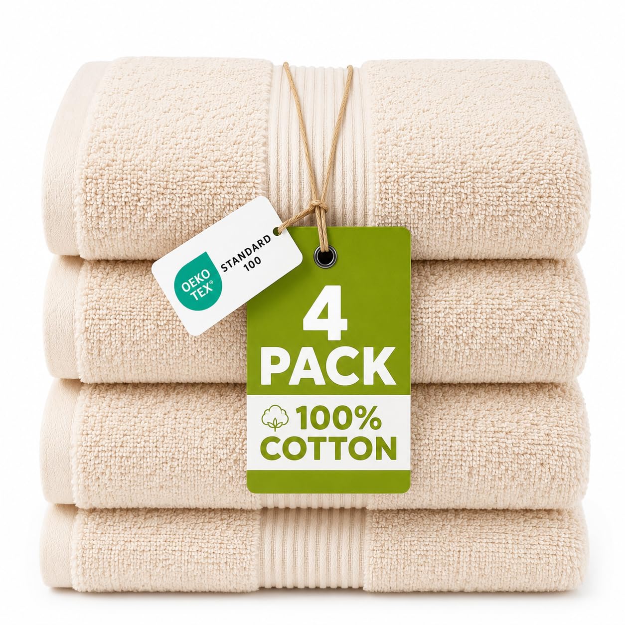 NIMORA 4 Piece Egyptian Cotton Towel Bale Set – Ultra Soft 500 GSM – Face Towels, Hand Towels & Bath Sheet – Super Absorbent, Durable & Quick Dry Bathroom Towels (Cream, 4FT)