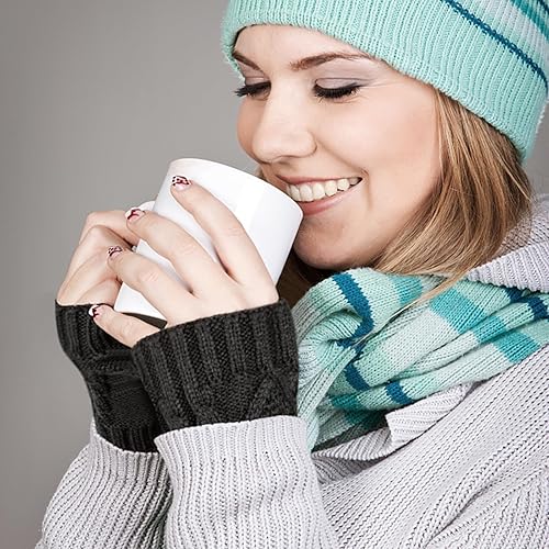 Vista 6 de Justay 2-4 Pairs Women Winter Warm Knit Fingerless Gloves Hand Crochet Thumbhole Arm Warmers Mittens