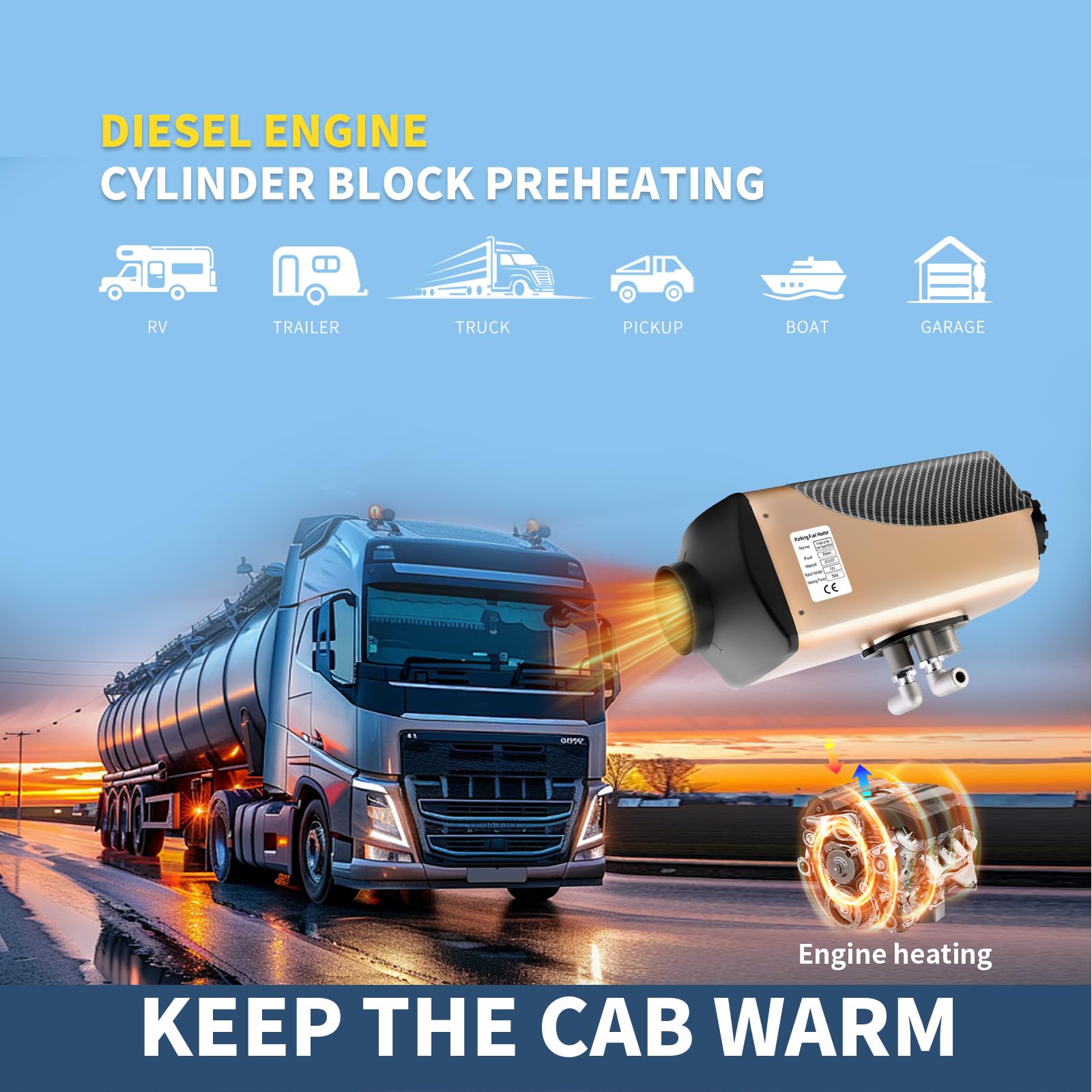 chauffage diesel 7kW 12V, chauffage gasoil, chauffage camping car 12v - chauffage eau-air intégré avec - idéal pour chauffage eau camping-car, préchauffage moteur camion et bateau