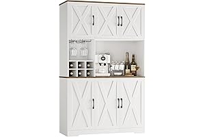 Kitchen Bar Cabinet | 71" Tall | Microwave Stand | Farmhouse Hutch | Wine Rack