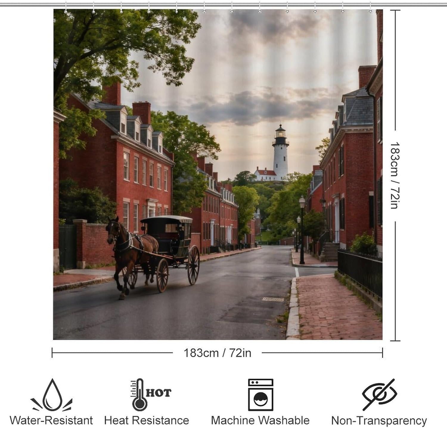 4 Piece Bathroom Rug Set with Shower Curtain, Non-Slip Bath Mat Toilet Cover Set, Lighthouse Hill Bathroom Rug Sets