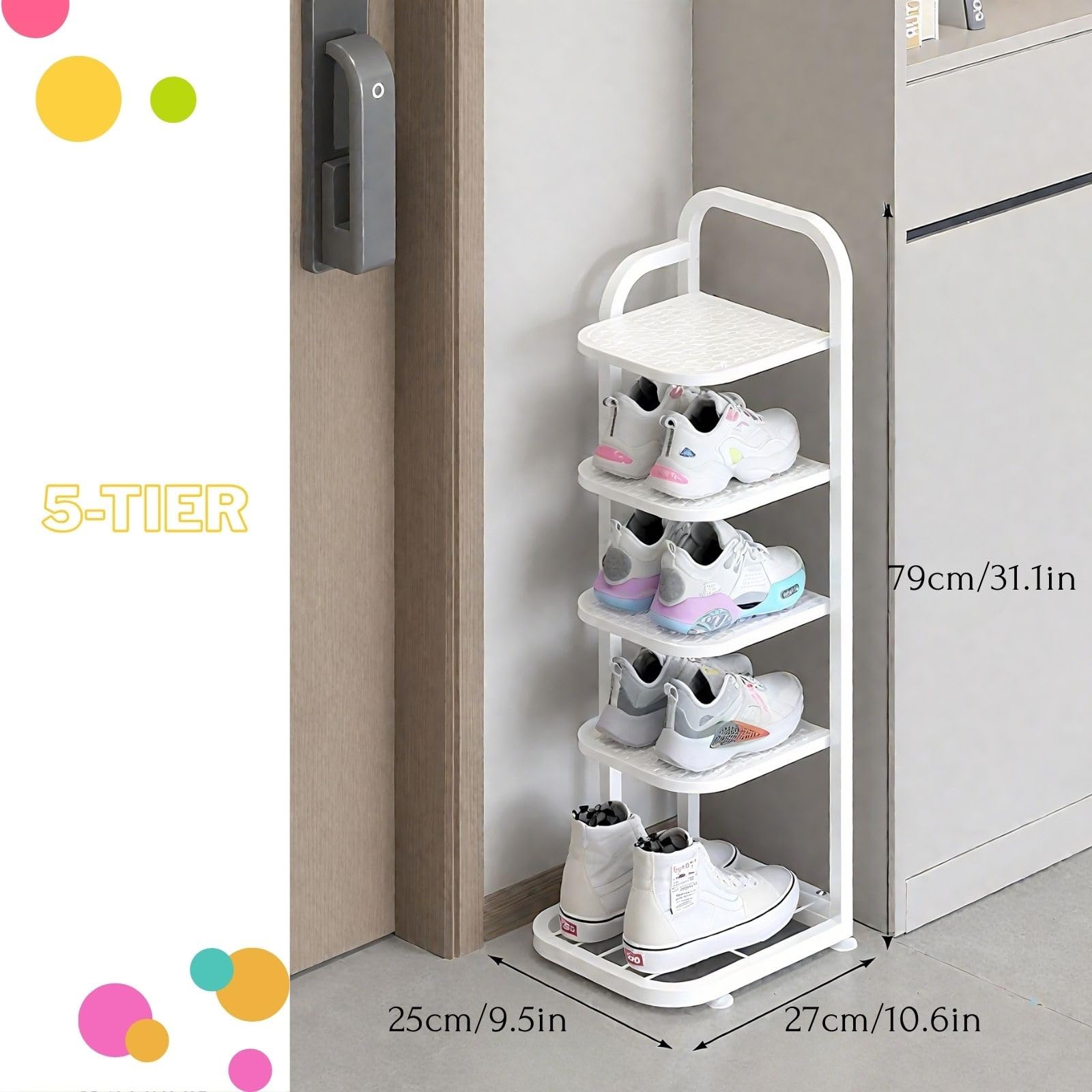Scarpiera alta sottile, in metallo, a 5 ripiani, per ingresso, elegante zapatero bianco per casa, corridoio e armadio, design salvaspazio (79 cm)