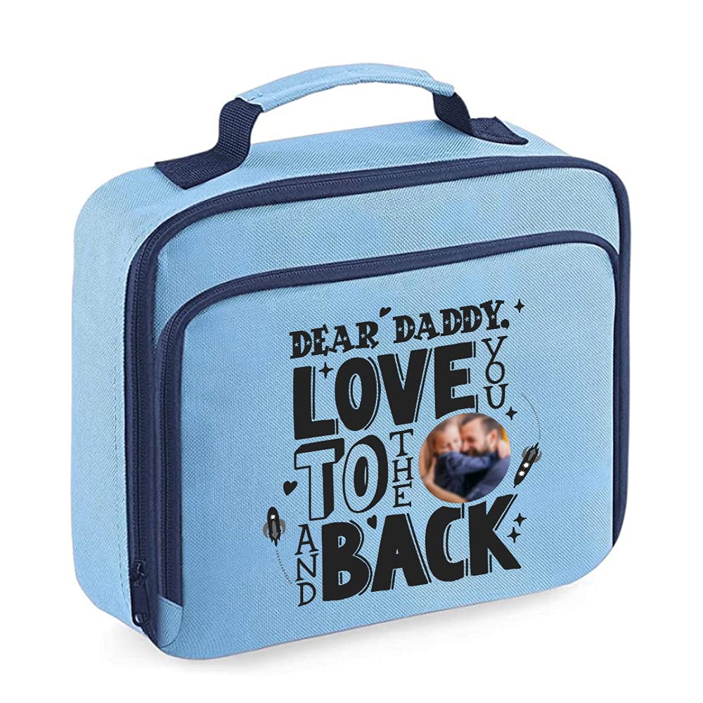 Getagift Personalised Dear Daddy, Love You to The Moon and Back, Dad, Godfather-Any Name/Image, Father’s Day, Birthday Present Lunch Cooler Bag. (Sky Blue)
