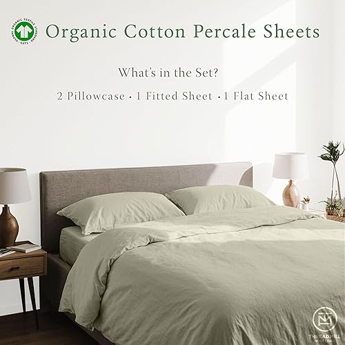 Miniatura 3 de Threadmill Sábanas de lujo de algodón orgánico  Juego de sábanas de percal de 4 piezas con certificación GOTS, transpirable, ecológico juego de