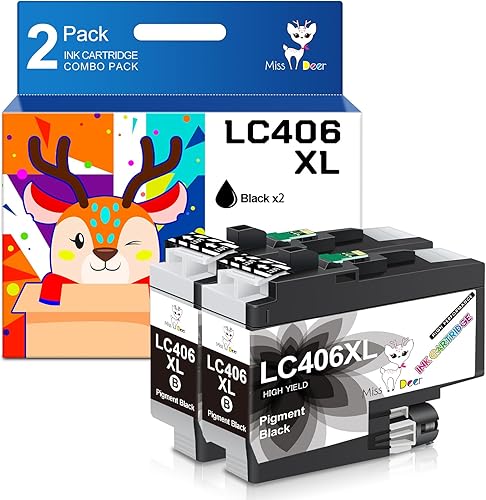 Miss Deer LC406XL - Cartuchos de tinta negra compatibles con LC406BK LC-406XL, funciona con impresora Brother MFC-J4335DW MFC-J4345DW MFC-J5855DW