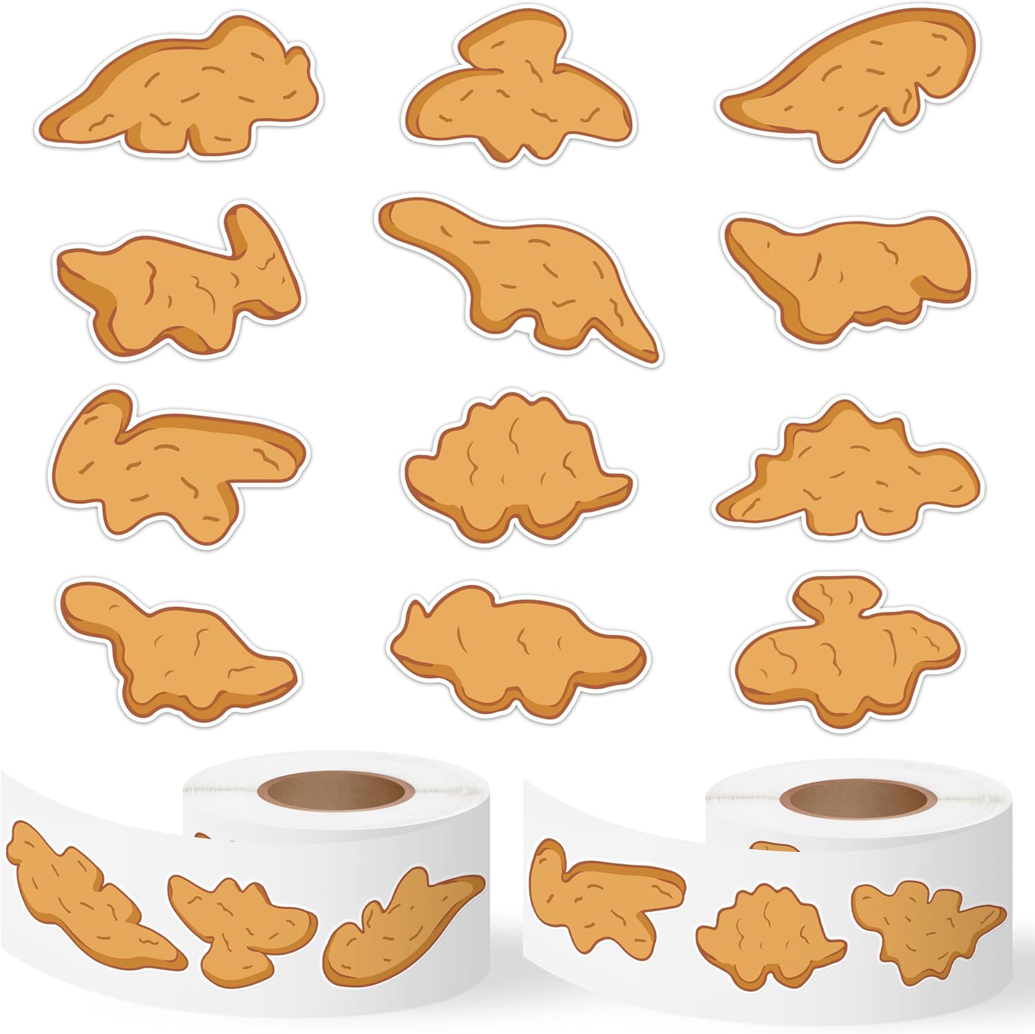 Dino Nuggets Stickers - 2000Pcs in 2 Rolls Cute Decals for Kids
