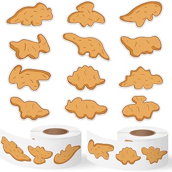 Dino Nuggets Stickers - 2000Pcs in 2 Rolls Cute Decals for Kids | 12 Designs Dinosaur Chicken Nuggets, Funny Waterproof Adhesive Roll Stickers, Birthday Party Favors, Guitar Laptop Home Decor