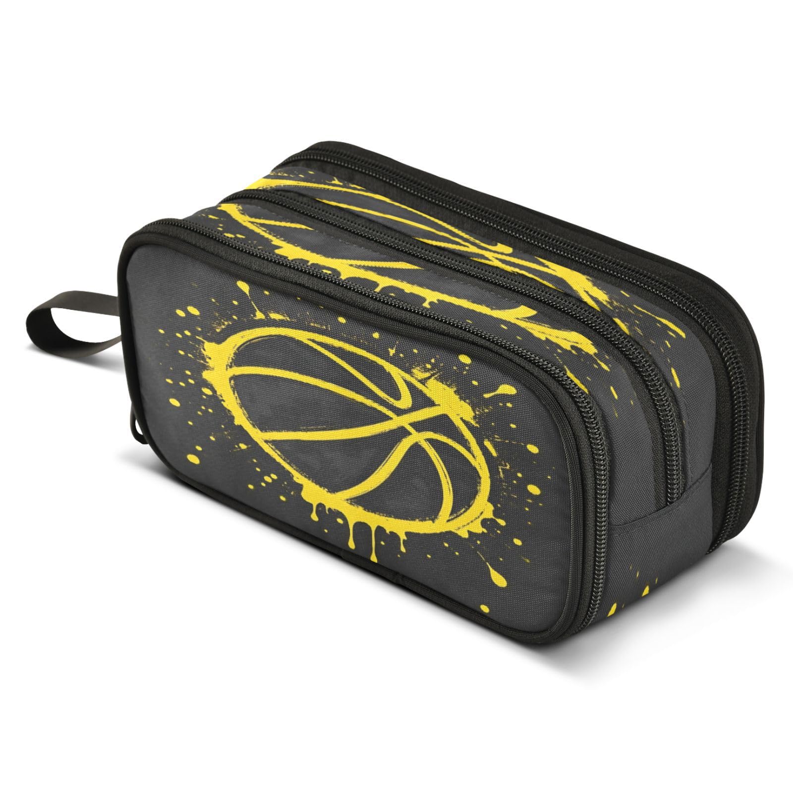 ALAZA Basketball Splash Black Pencil Case for Boys Girls Kids Pencil Pouch 3 Compartment Pen Bag Large Capacity Storage Pencil Holder School Students with Zipper