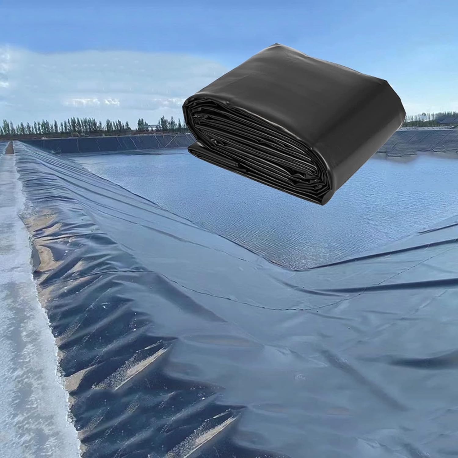 0.4 mm Outdoor Pond Liner Black HDPE Fish Pond Skin，Long 10,15,20 FT Garden Bed Liners Pool Membrane Film for Koi Pond Self Watering Feature Sub-irrigated Planter Box3x7 FT，Thickness
