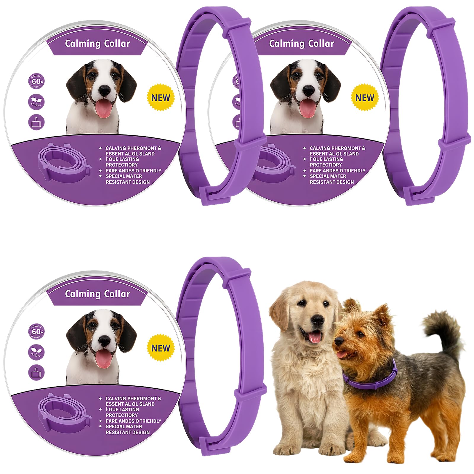 3-Pack Adaptil Collar for Dogs Adjustable Purple Dog Calming Collar
