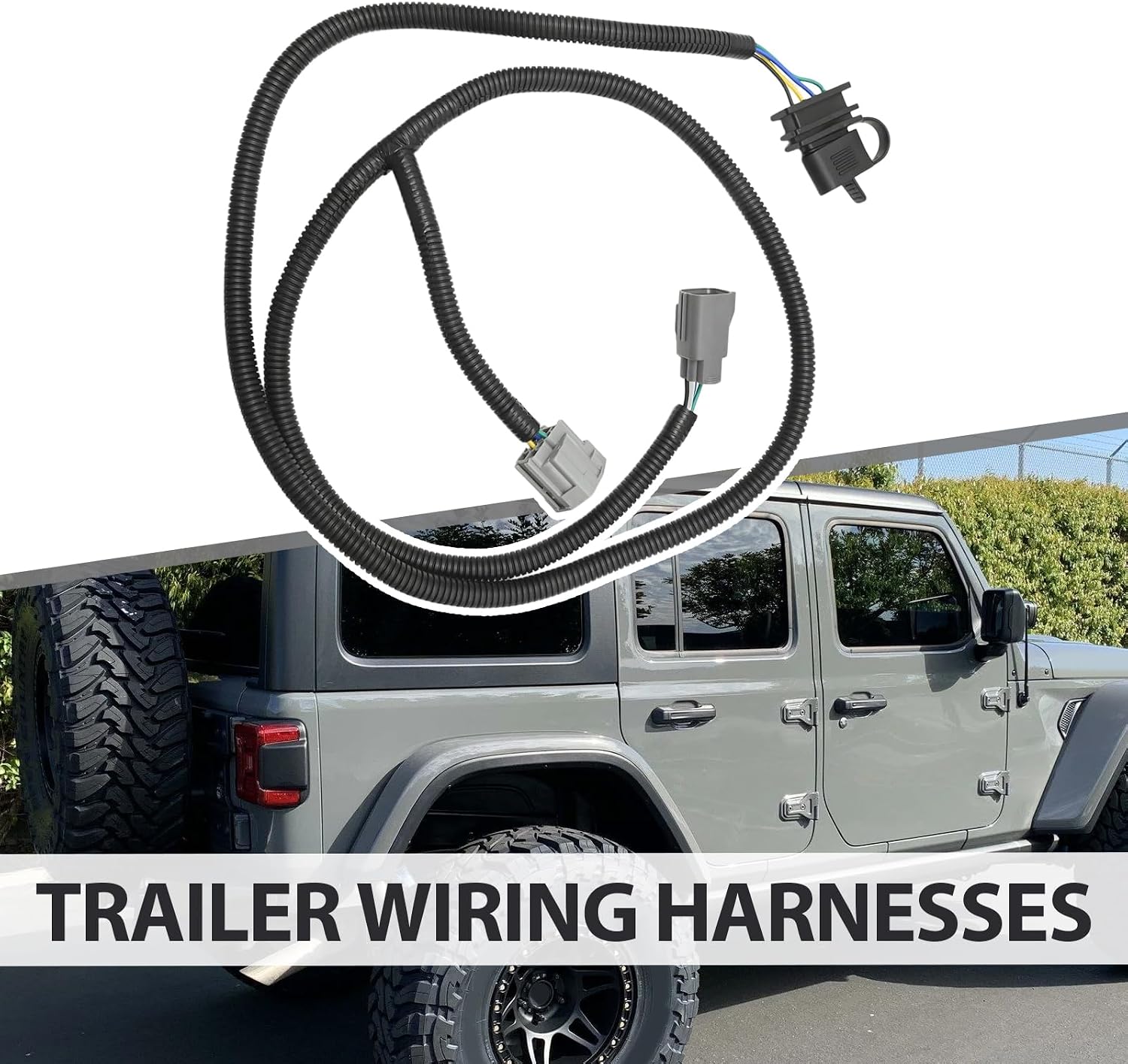 4-Pin Trailer Wiring Harness, 4 Way Plug and Play T-Connector, Replacement for Jeep Wrangler JK Model 2007-2018