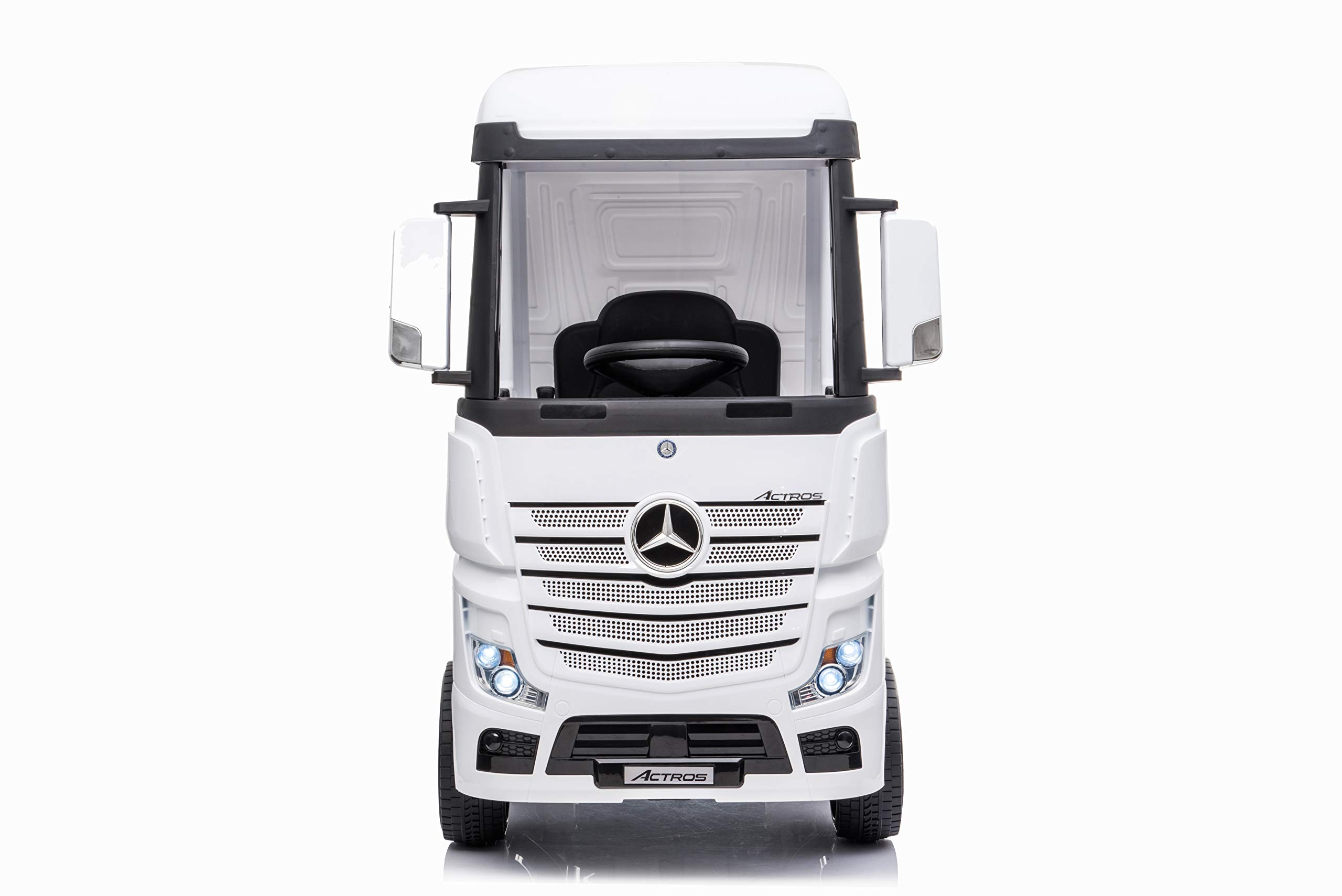 FINOOS Camion électrique Enfant Mercedes Actros 12V 4x4 Camion Voiture électrique Enfant avec télécommande 2.4Ghz, 4 x Moteur 12V 45W, Batterie: 2x12V, 1-5 Ans (Blanc)