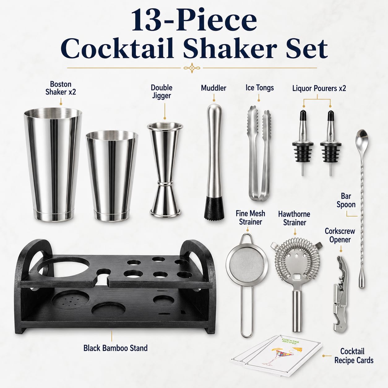 Semderm Pro Cocktail-Shaker-Set Mixology Barkeeper-Set, extra Dickes Boston-Shaker-Set aus Edelstahl, Cocktail-Set, Bar-Set, Barzubehör, Barkeeper-Set für Zuhause, Bar, Party