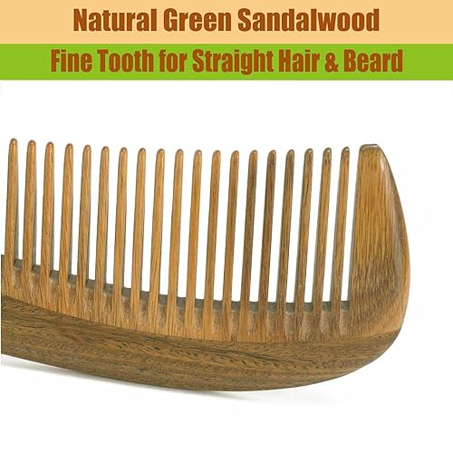 Miniatura 4 de Moreinday Peine de madera para el cabello, peine de madera antiestático, peine de sándalo verde, peine de dientes finos para mujeres y hombres
