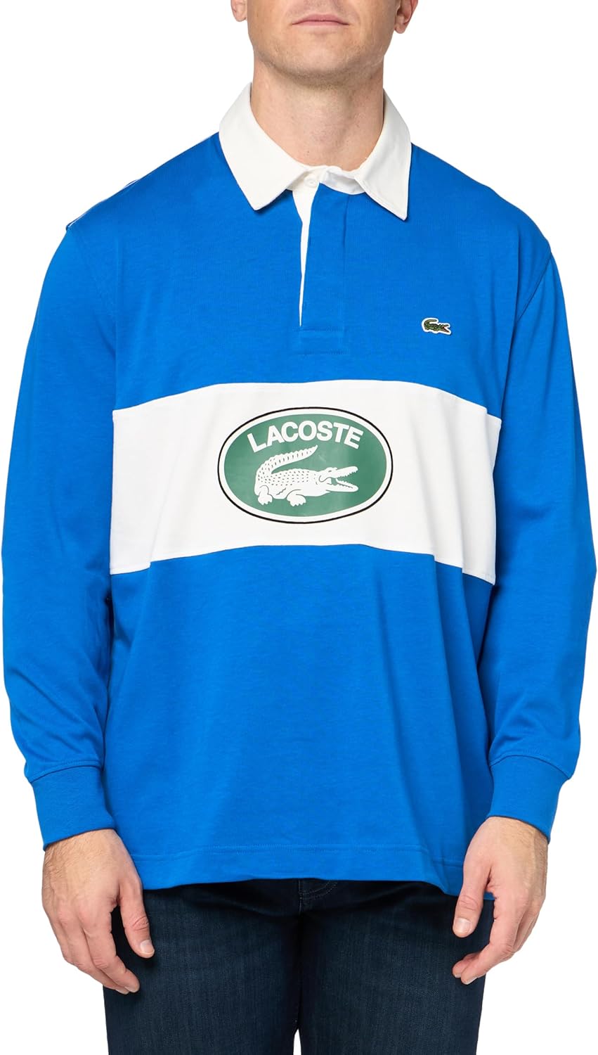 Lacoste Men's Branded Loose Fit Contrast Collar Rugby Polo