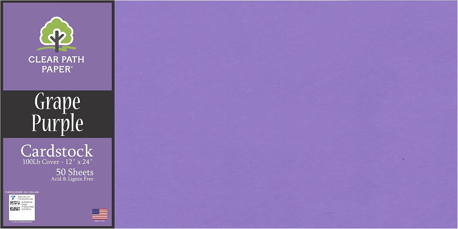 Clear Path Paper Grape Purple Cardstock - 12 x 24 inch - 100Lb Cover - 50 Sheets