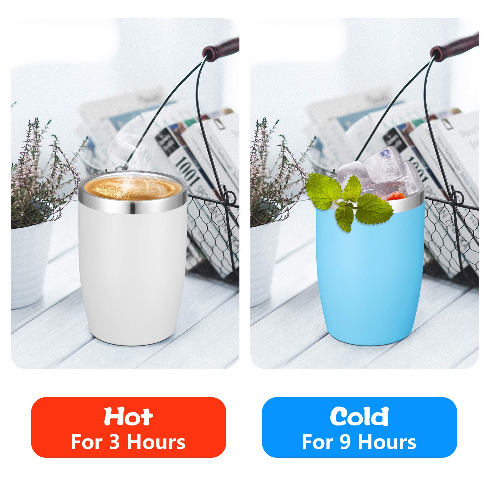 Set di 2 tazze da caffè isolate in acciaio inox, con manico e paglia