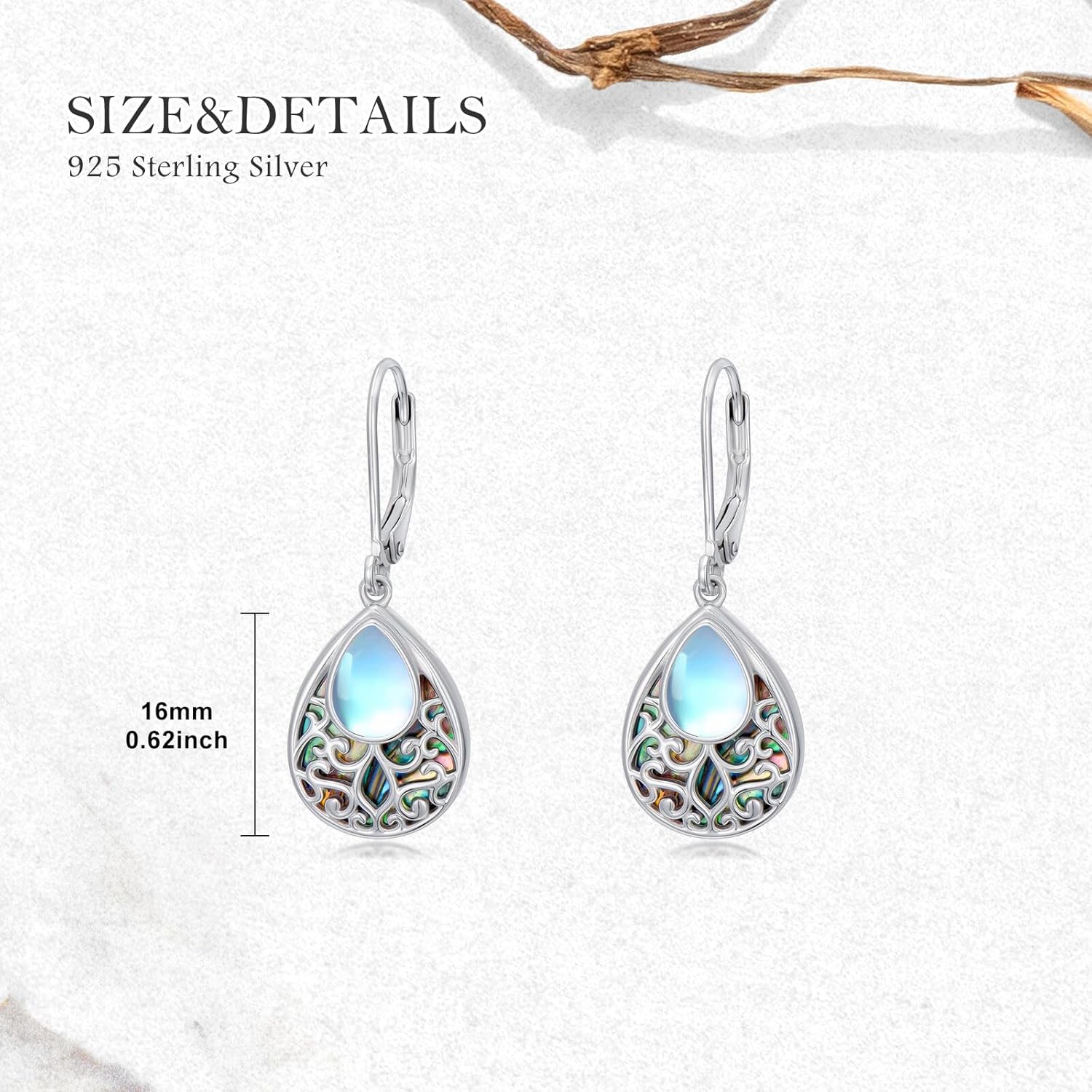 Filigree Moonstone Earrings for Women 925 Sterling Silver Moonstone Teardrop Drop Dangle Earrings with Abalone Shell Filigree Jewelry Gifts - Image 4