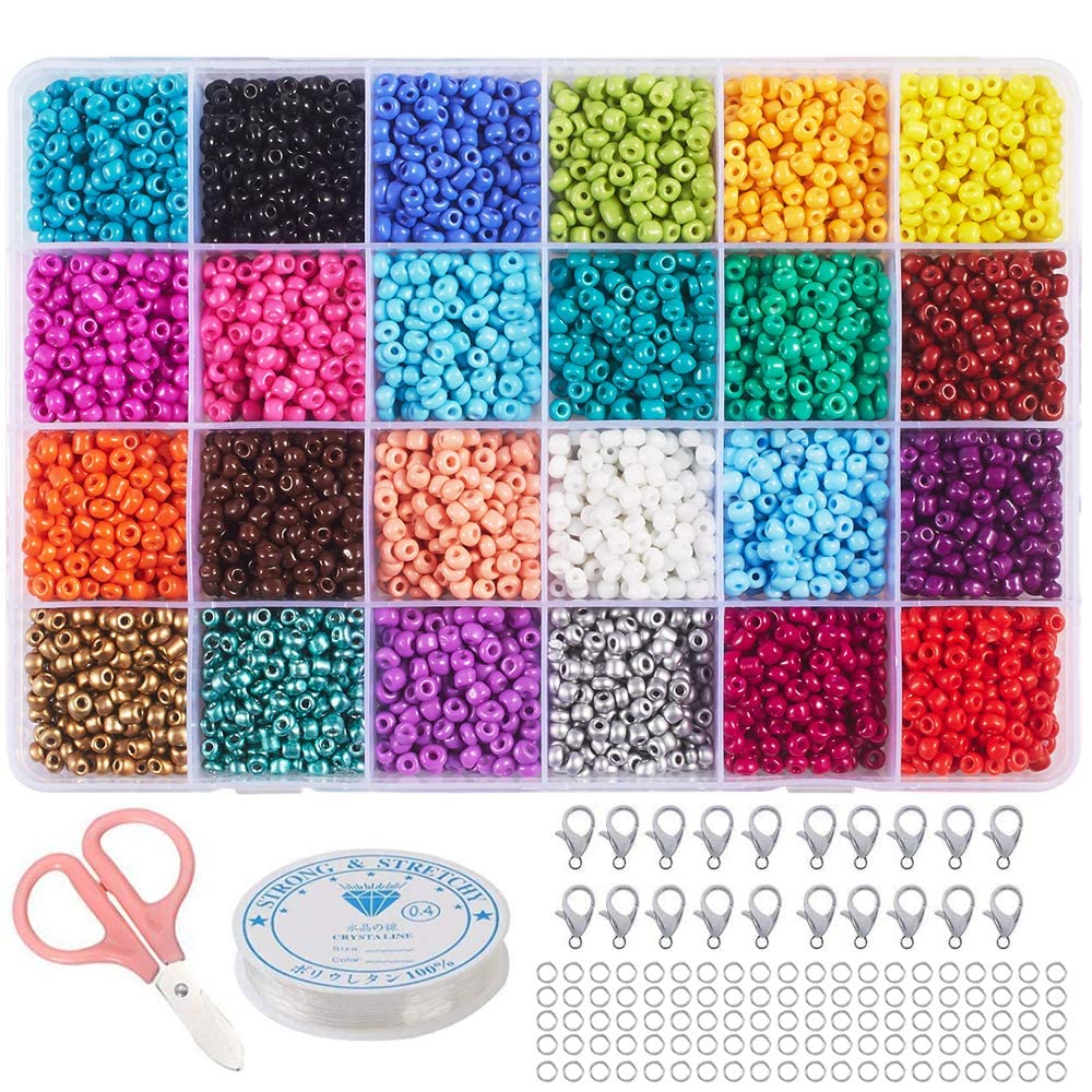 KASTWAVESeed Beads for Jewelry Making Kit, Bracelet Making Supplies - with Glass Faceted Beads, Hoop Earrings, Copper Wire, String and Charms for DIY Rings Waist Beads Earring Necklace Gift