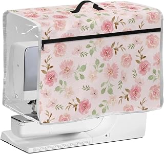 Pink Flower Sewing Machine Cover with Zipper Pocket Rose Washable Fashion Case for Women Home Sewing Room Organization