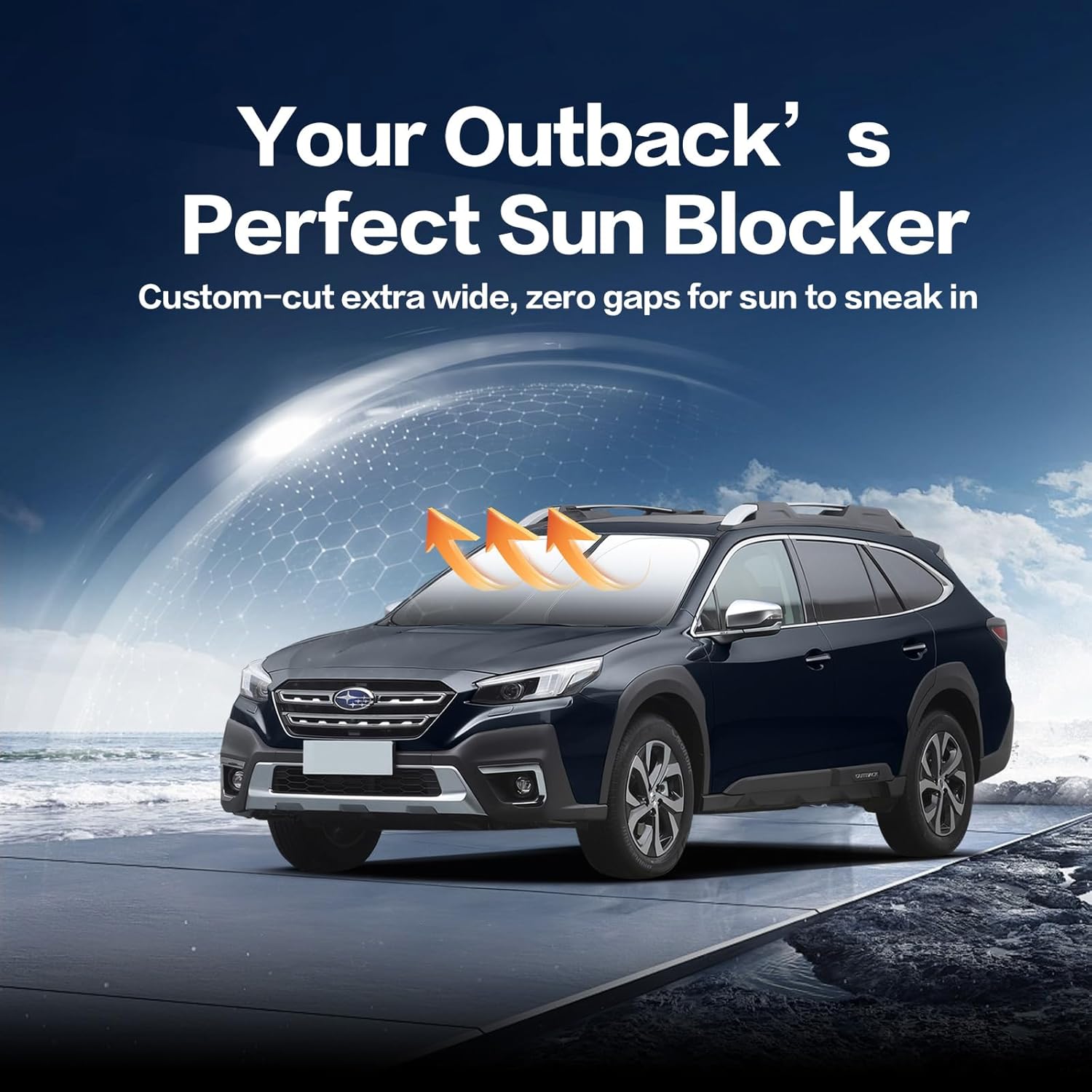 Windshield Sun Shade for Fit Subaru Outback 2020-2025 Foldable Sunshade with Titanium Silver & Ice Blue Layer, UPF50+ Car Window Shade​