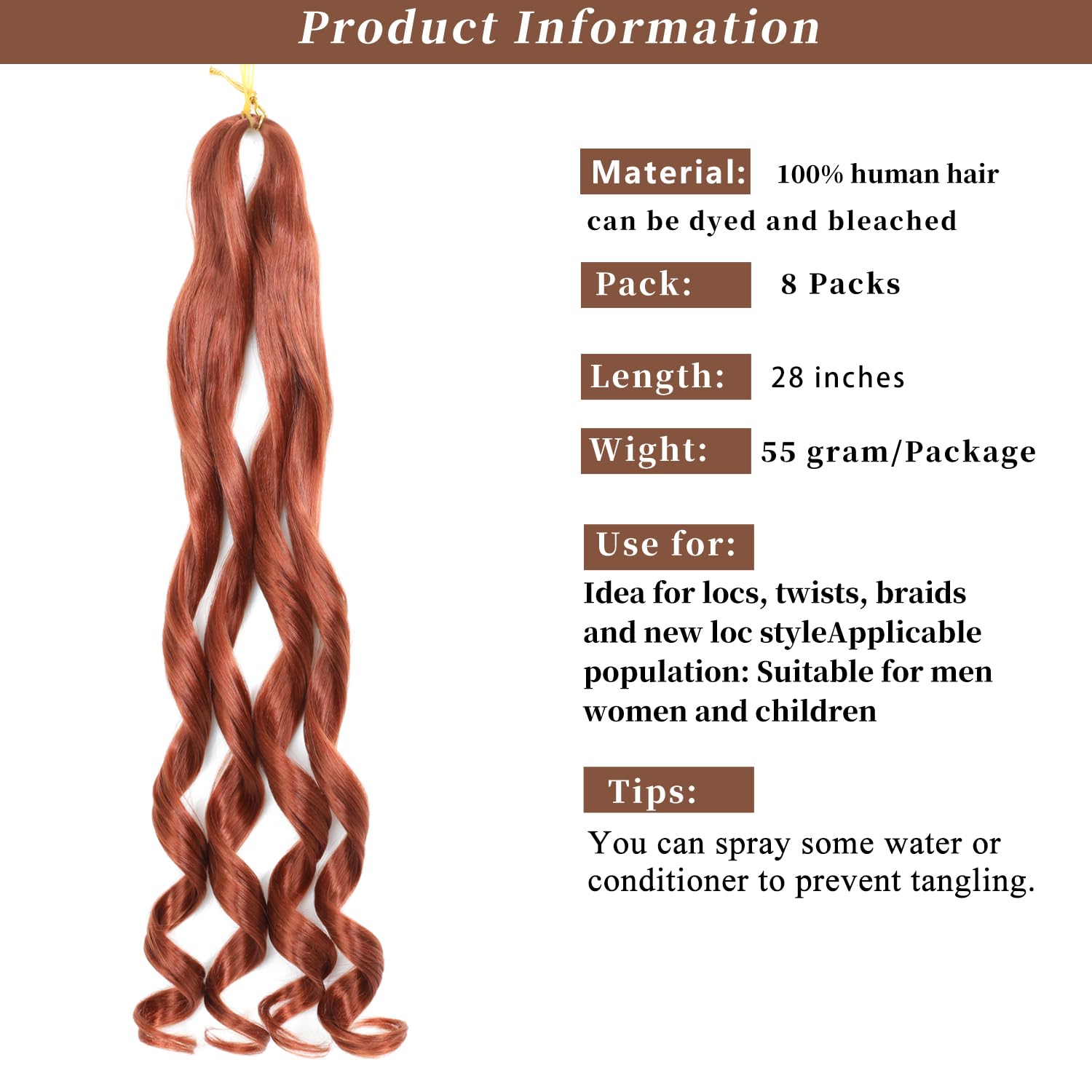 French Curl Braiding Hair 28 Inch 8 Packs Curly Braiding Hair Pre Stretched French Curls Braiding Extension Curl Crochet Braids Spiral Braiding (350# - Image 3