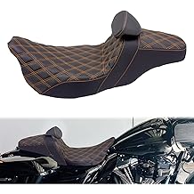 One-Piece Driver Passenger Seat Motorcycle 2-up Seat With Driver Backrest Cushion Pad Fit for Harley Touring Electra Glide Road King Road Glide Street Glide 2009-2023 (Orange Stitching)