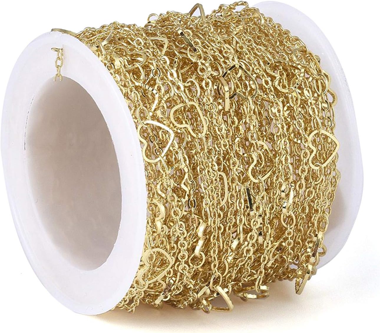 Craftdady 32 Feet Handmade Acrylic Pearl Golden Beaded Ball Chain Round Bead Link Chain Soldered with Spool for Pendant Necklace Bracelet Earring Jewelry Craft Making