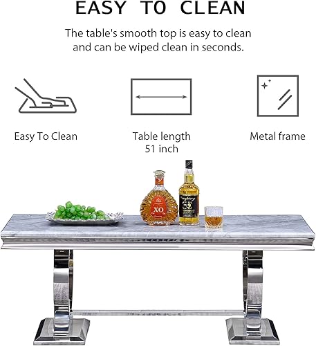 Miniatura 8 de Asday Mesa de centro plateada, mesa rectangular gris para sala de estar con base en U de metal espejo plateado, mesa de centro para sala de estar,