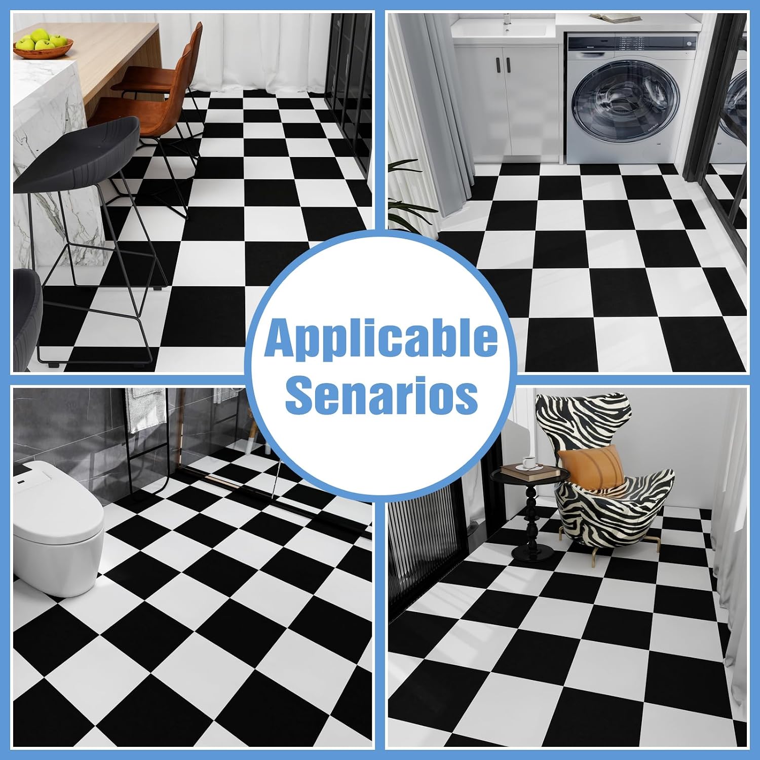 20-Pack Peel and Stick Floor Tiles 12"x12",Self Adhesive Vinyl Flooring Waterproof Removable for Bathroom Kitchen Bedroom Laundry Linoleum,Cover 20 Sq.Ft,Pure Black & White Matte,(10 Tiles per Color)
