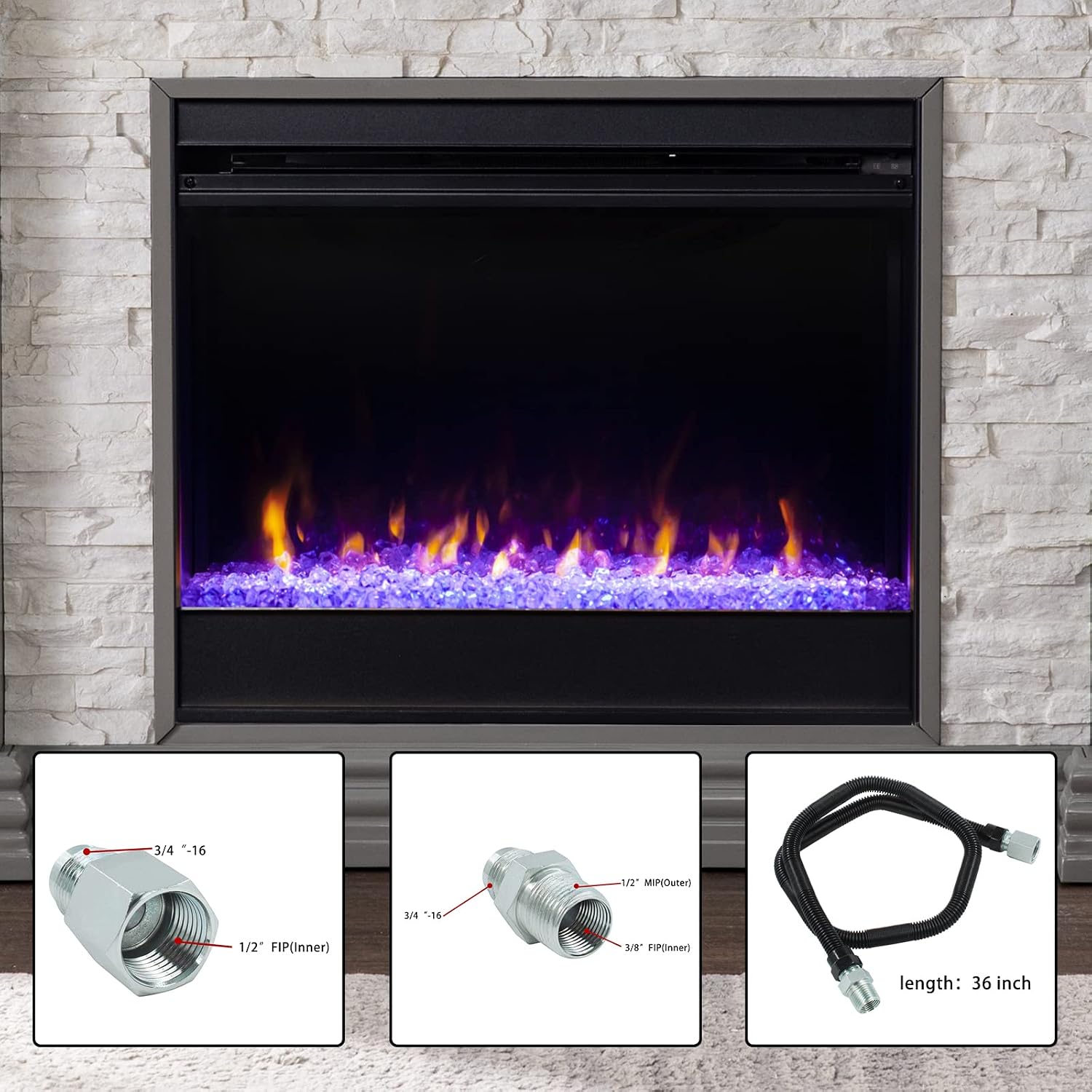 MCAMPAS 1/2"OD x 3/8"ID 36"Non Whistle Flexible Flex Gas Line Connector Kit For Gas Dryer Garage Heaters Fireplace Fire Pit,Water Heater,Kitchen Gas Appliance