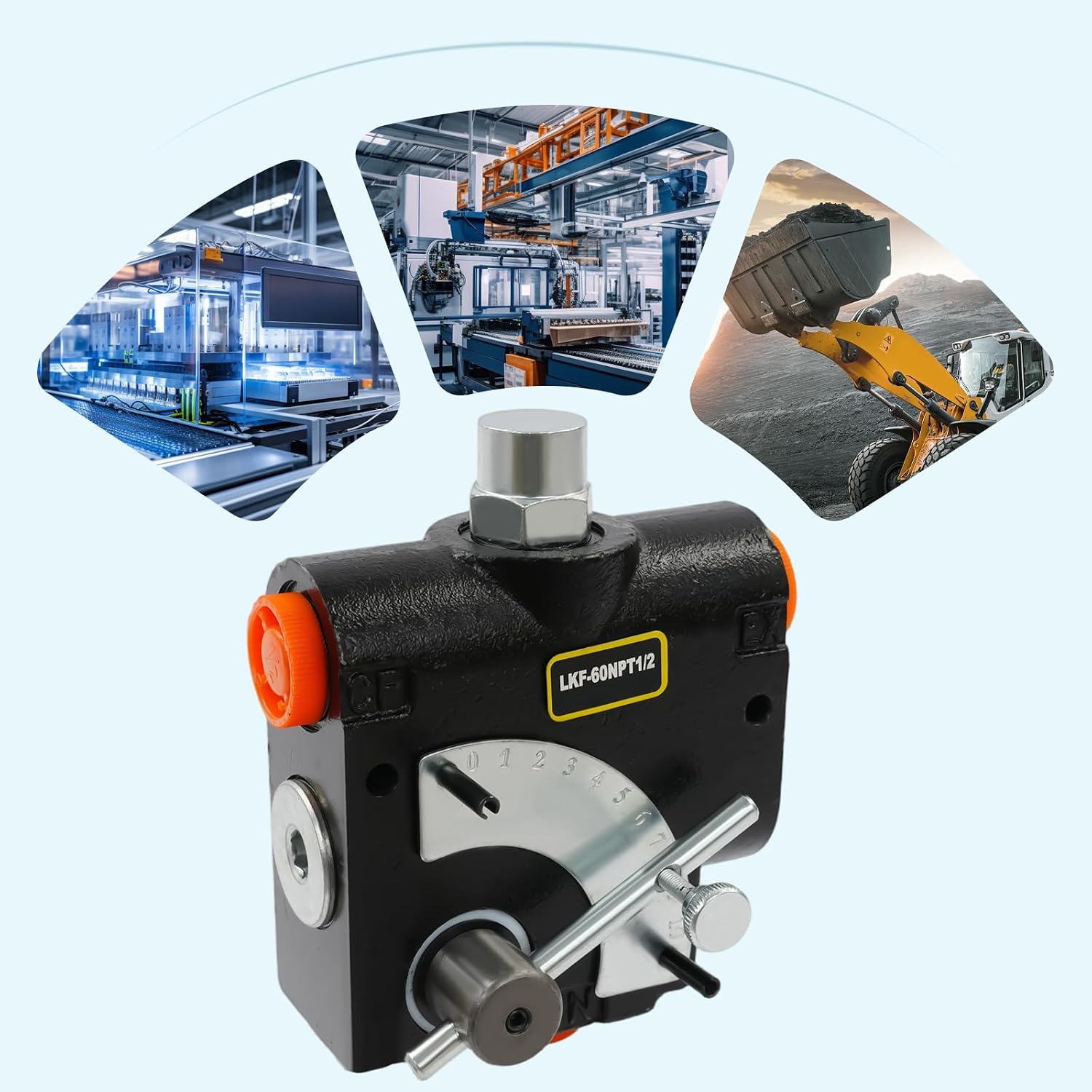 Hydraulic Flow Control Valve, 1/2 Inch NPT Port Adjustable Directional Control Valve 3000 PSI Pressure Relief Hydraulic Acting Valve, Max 15.85Gal/Min for Small Tractors, Log Splitters (1/2" NPT Port)
