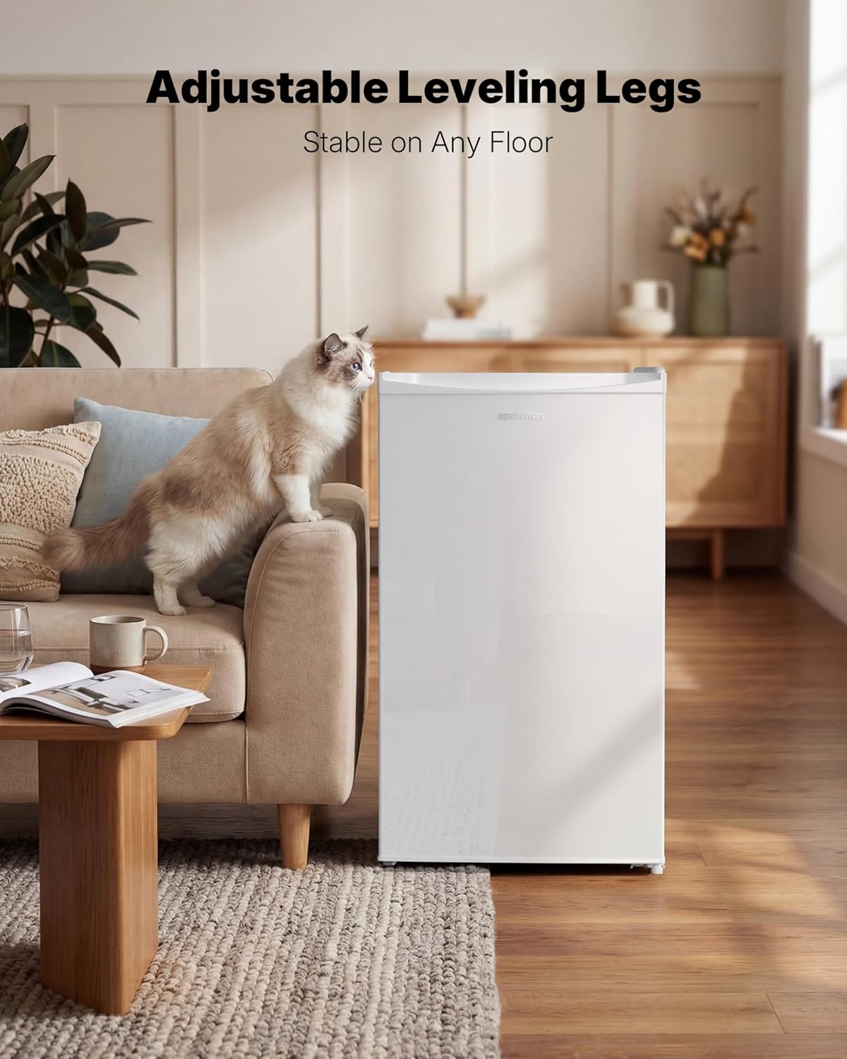 Upstreman 3.2 Cu.Ft Mini Fridge with Freezer, Single Door Mini Fridge, Dorm Fridge, Adjustable Thermostat, Mini Refrigerator for Dorm, Office, Bedroom, White-BR321 thumbnail