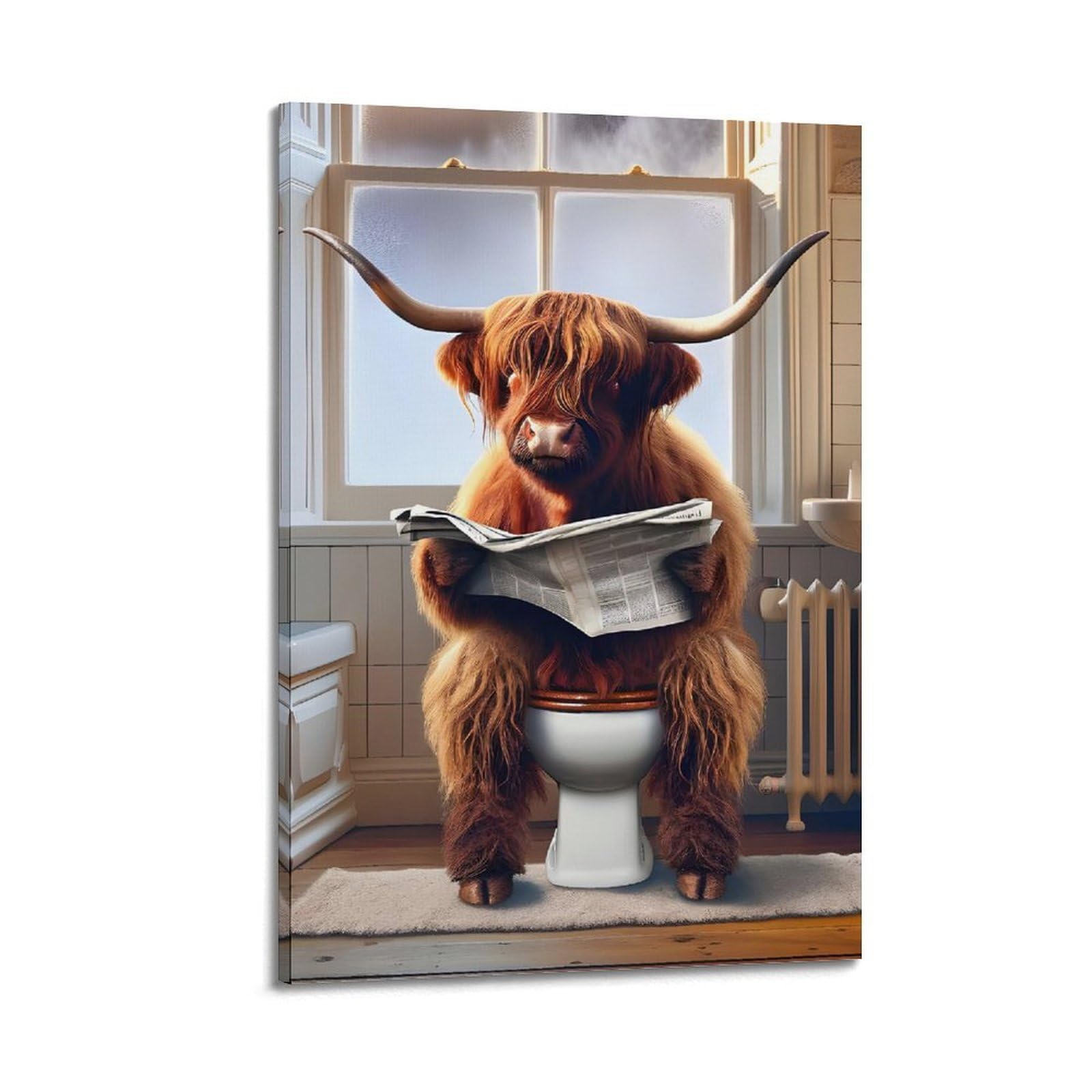 ESTE Vintage Highland Cow Toilette Poster Decorative Painting Canvas Modern Art Picture 24x36inch(60x90cm)