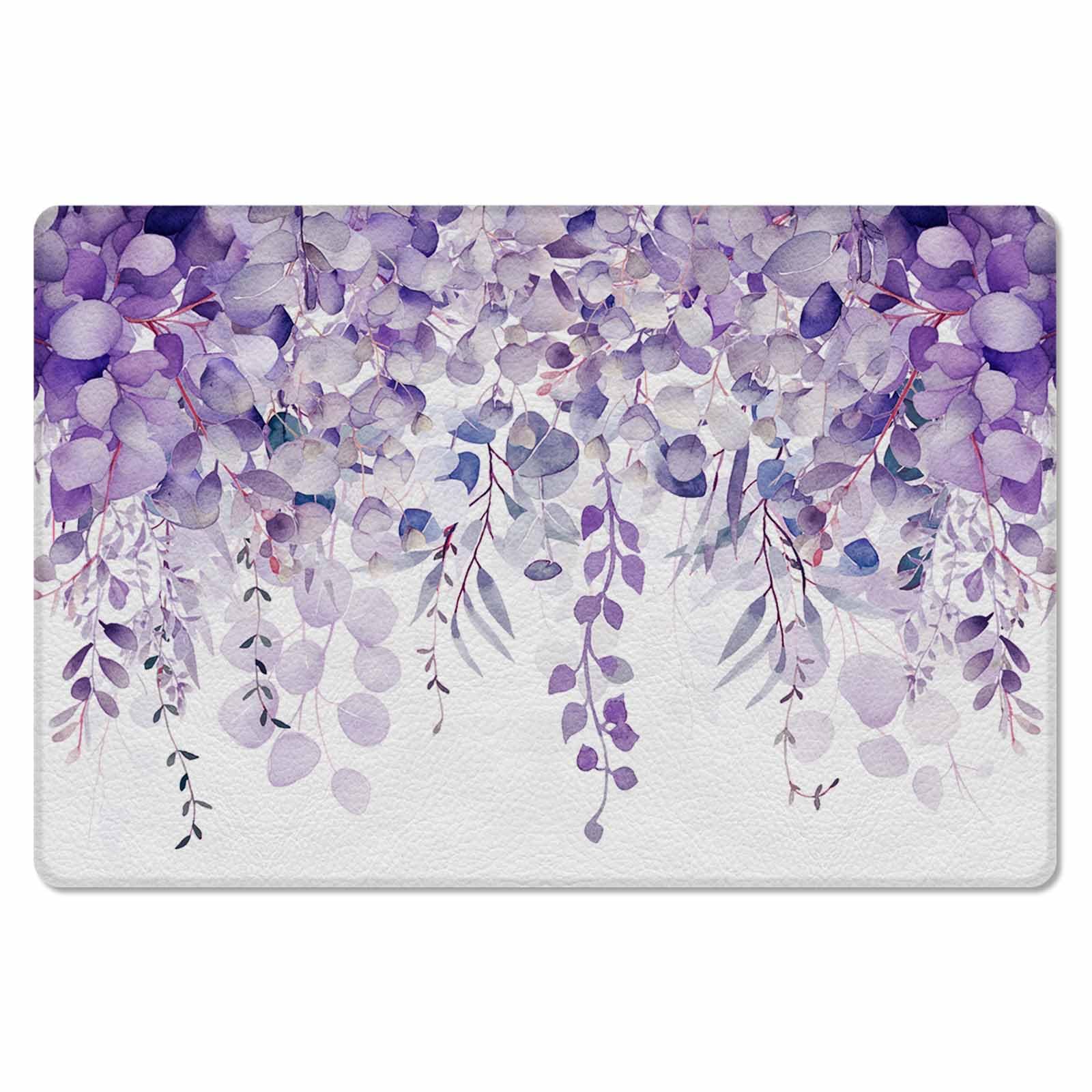 Purple Eucalyptus Antifatigue Kitchen Bath Door Mat Cushioned Runner Rug,Washable Welcome Floor Sink Mat,Waterproof & Non-Slip Standing Doormat for Kitchen,Romantic Elegant Flower Leaves Herbs 20
