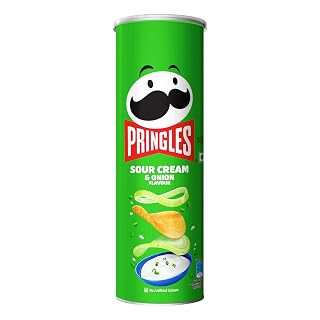 Pringles Sour Cream & Onion Flavour | Potato Chips | Crispy Snack | Crunchy Snack Food for Movies, Games & More | On-the-Go Can | 107g