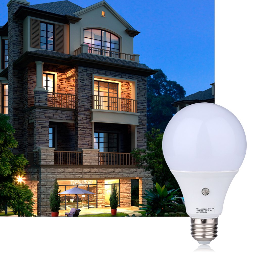 6-pack 9 W Taille plus ampoules, E27/E26 810lumens LED Soir au Matin Sensor Light Ampoules 3000 K Intégré Photosensor