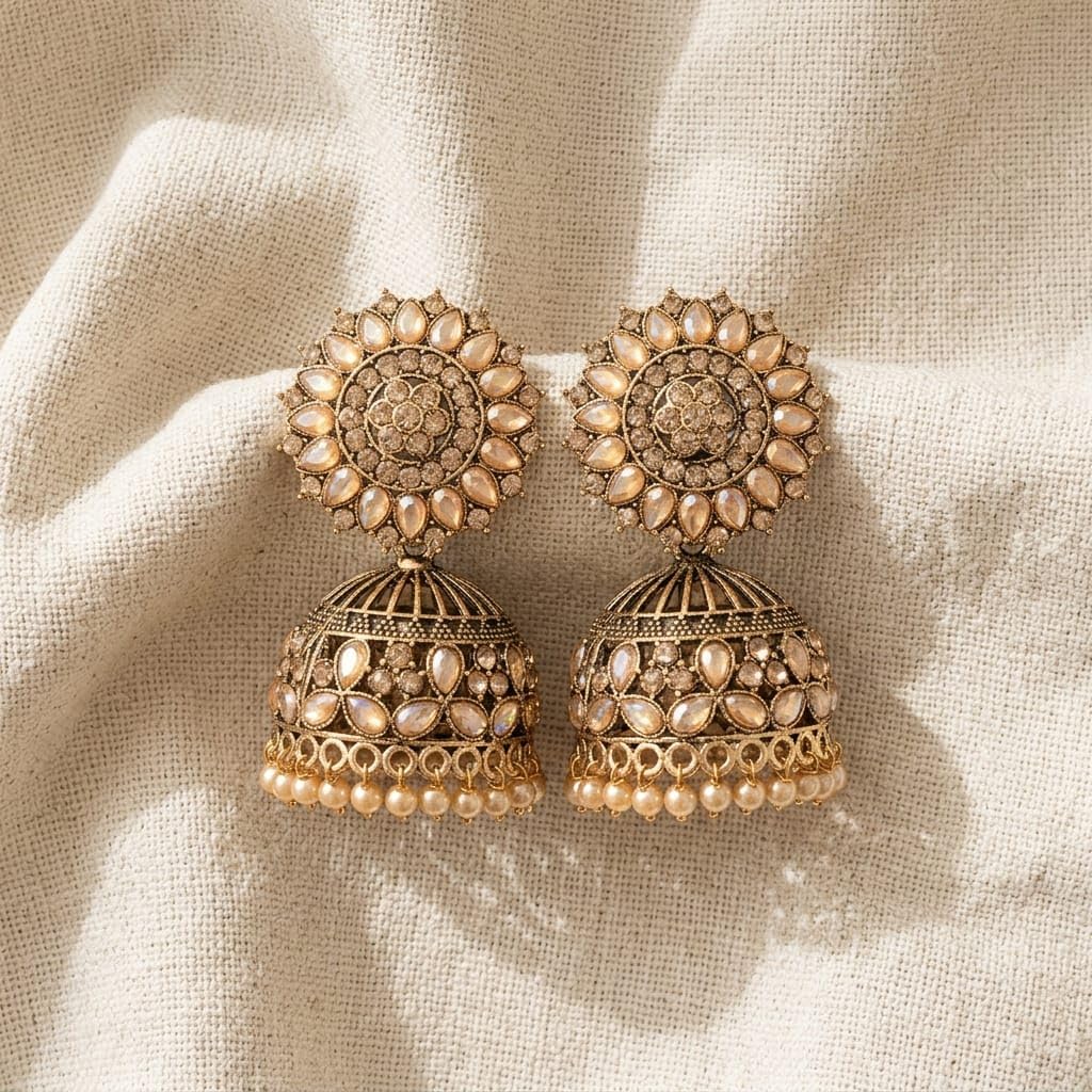 MUMMACARE Antique Gold Jhumka Earrings, 1 Pair Pack of 1