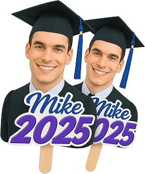 Custom Big Head Cutouts on a Stick Personalized Face Signs for Parties, Graduations & Birthdays 6" to 24" Sizes Upload Your Photo Waterproof Coroplast Made in USA Purple