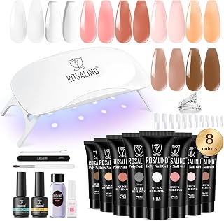 ROSALIND Gel Extensión de Uñas Kit Completo 8 Colores, Mini Uñas de Gel Set con Portátil UV Lámpara, ...