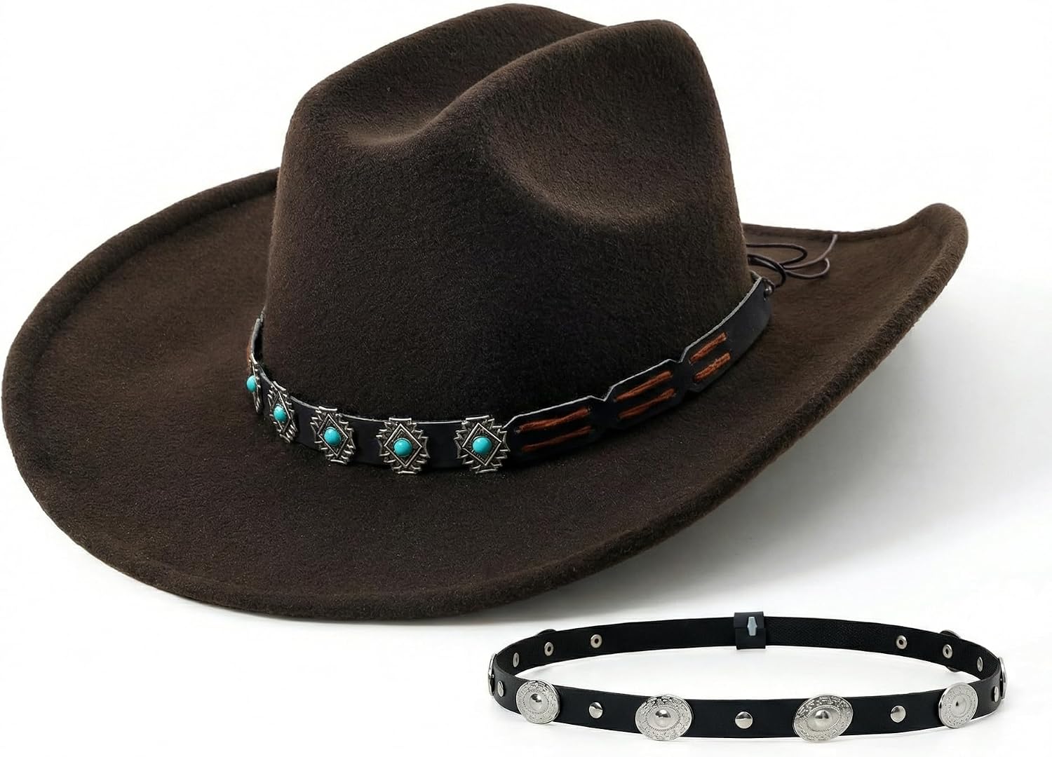 Western Cowboy Hat for Women, Shapable Wide Brim Felt Cowgirl Hat with 2 Bands for Party Festival